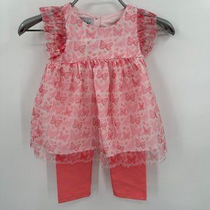 Pippa & Julie Toddler Girl's Butterfly Tunic and Leggings Set sz 3T Pink/White
